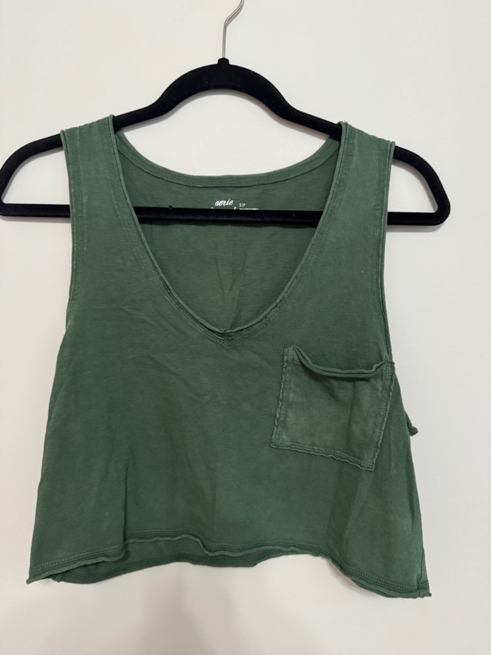aerie Olive Green Crop Tank with Pocket, Size S